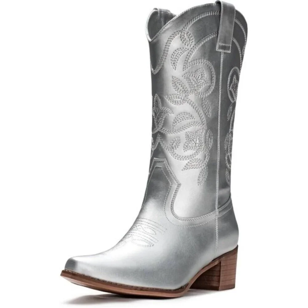 IUV Women's Cowboy Boots | Pointy Toe Western Mid-Calf Cowgirl Boots
